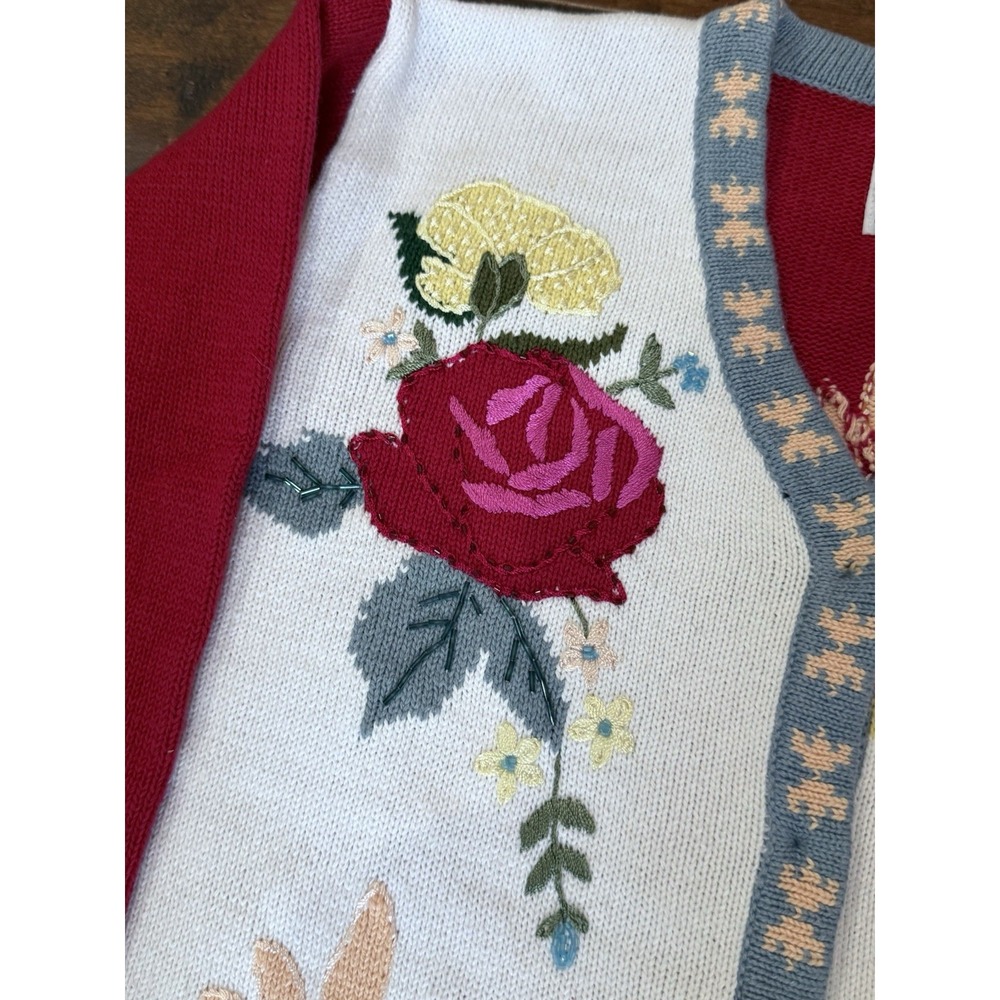 Storybook Knits Patchwork Colorful Sweater Cardigan Sz M Embroidered Floral - Picture 3 of 8